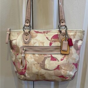 Stylish Cream and Pink Used Coach Bag